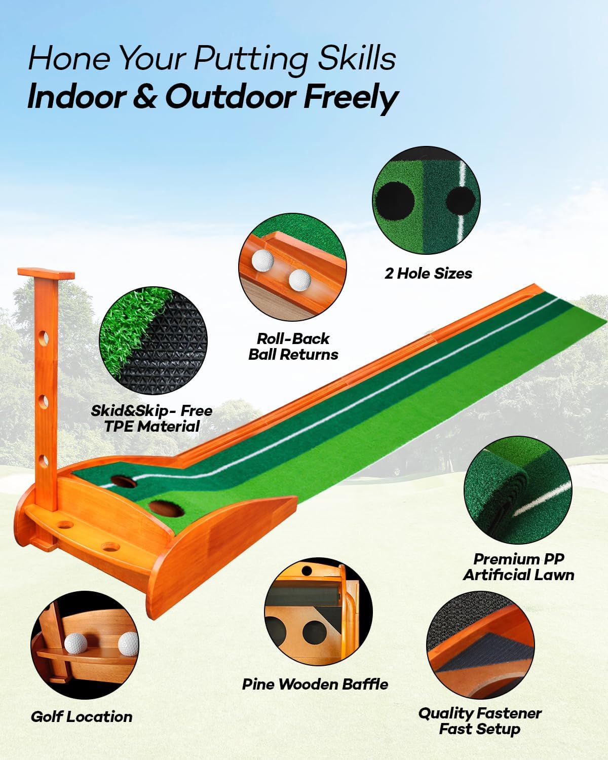 Golf Putting Green with Auto Ball Return for Indoor Outdoor Practice, Putting Mat Training Aid with Alignment Guide Non-Slip Base for Home Backyard Office, Golf Gifts for Dad Men Women