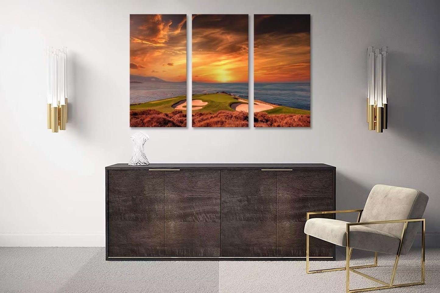 Pebble Beach Golf Course Wall Art for Living Room Bedroom Bathroom Home Decorations Monterey California Golf Course Pictures Posters Framed Artwork Canvas Prints Ready to Hang(20''W x 40''H x3)