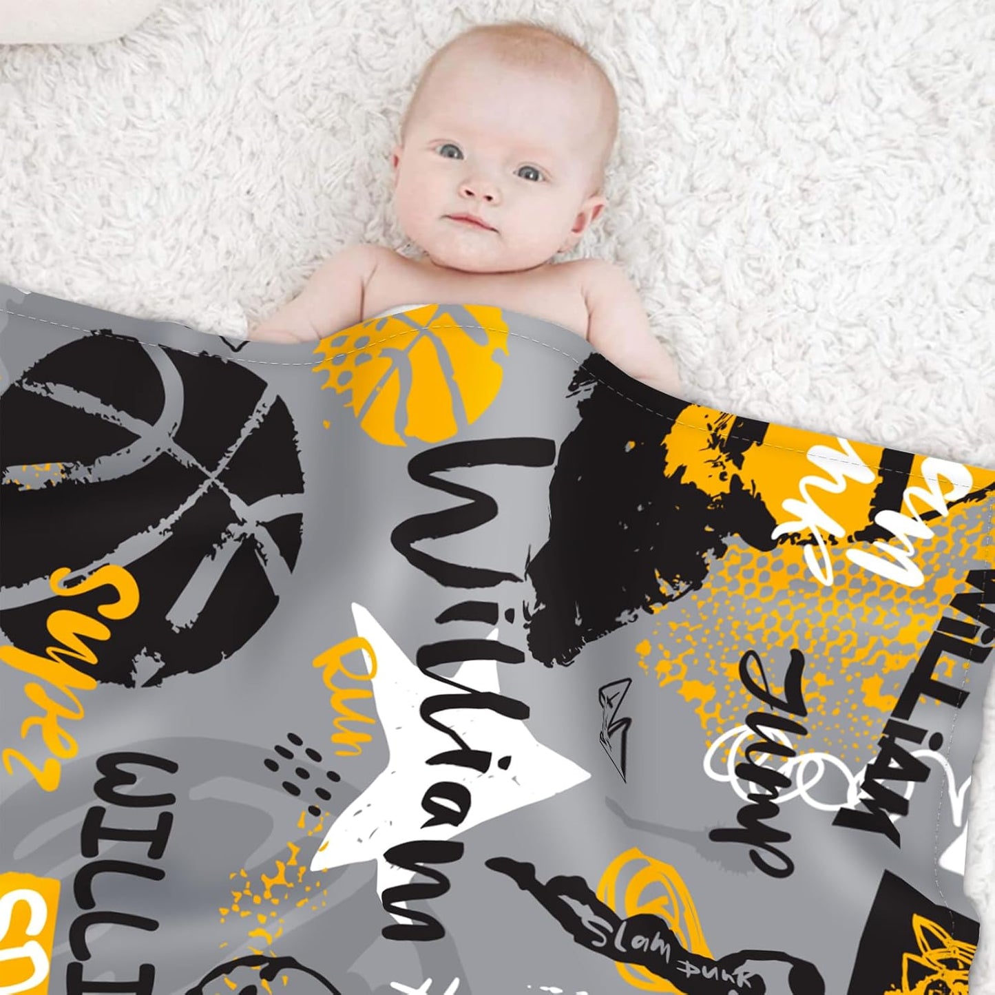 Custom Name Basketball Blanket - Personalized Names Soft Plush Flannel Throw Blankets for Baby Kids Teen Boys Girls Holidays Birthdays Gifts Color07