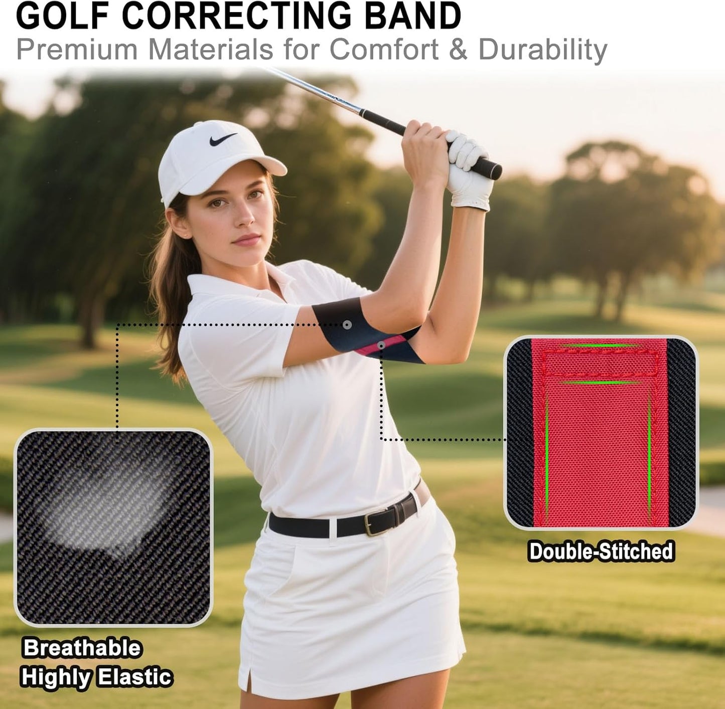 Golf Swing Band, Golf Arm Band Training Aid - Adjustable Golf Connection Band for Swing Plane & Muscle Memory, Golf Swing Training Aid for Driving Range and Final Putt Practice