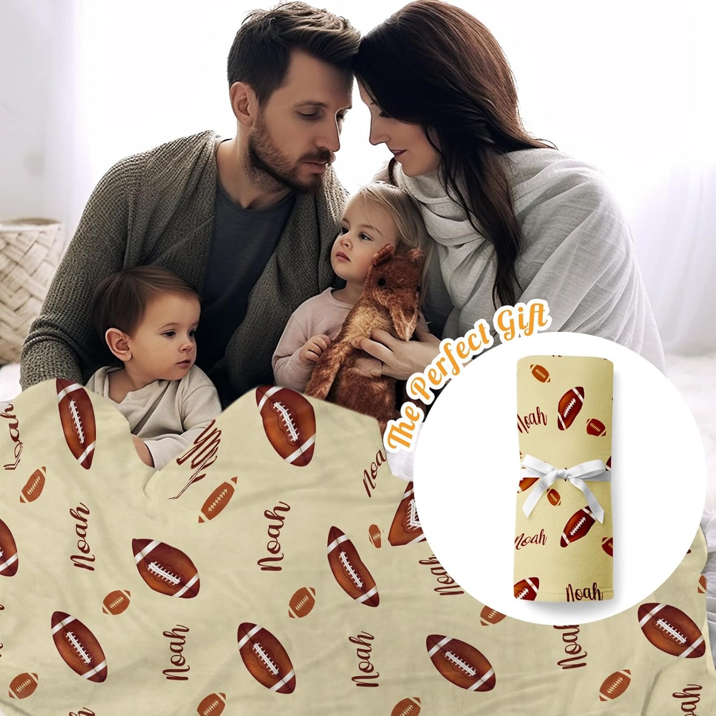 Custom Name Football Blanket - Personalized Names Soft Plush Flannel Throw Blankets for Baby Kids Teen Boys Girls Holidays Birthdays Gifts Color14