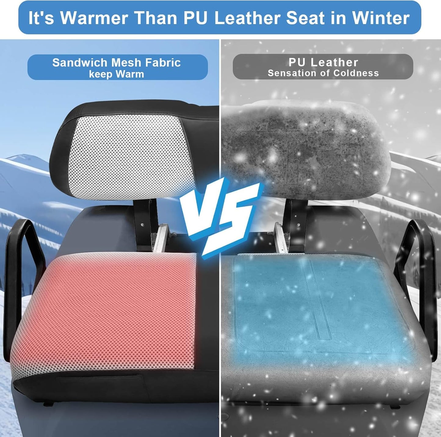 MOSNAI Club Car DS 2000.5-Up Seat Covers, Golf Cart Seat Covers for Club Car DS OEM Ordinary Seat, Breathable Polyester Mesh Cloth and Leather Combination Appearance, No Need Detaching Armrests