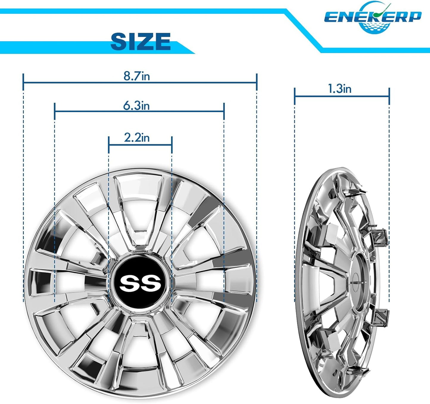 Golf Cart SS Wheel Covers Hub Caps, Golf Cart 8 Inch Snap-on Wheels for Club Car, EZGO, Yamaha, Set of 4