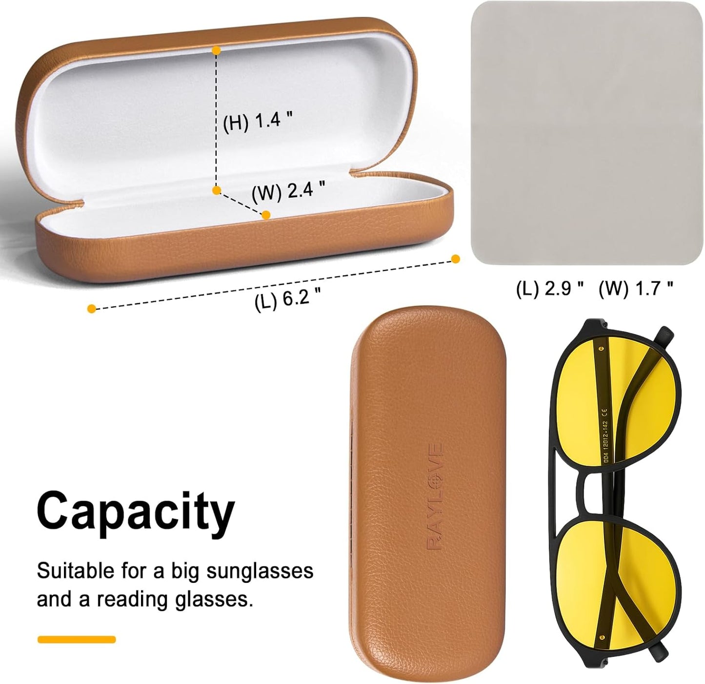 RayLove Glasses Case Hard Shell Eyeglass Case with Cleaning Cloth, PU Leather Protective Eye Glass Cases Fits Most Sunglasses
