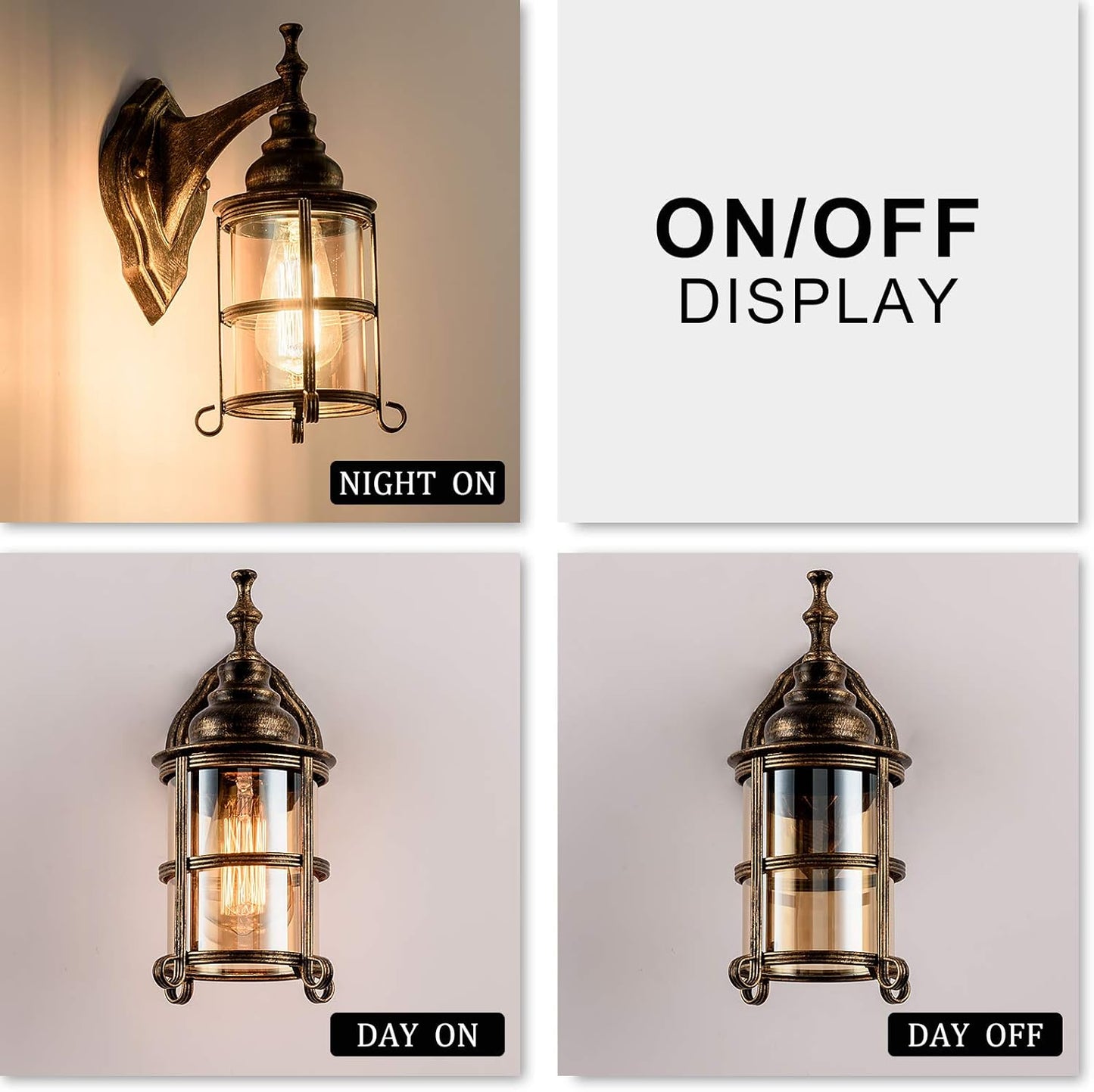 Rustic Amber Glass Wall Sconce 1-Pack, Bronze Brushed, Vintage Farmhouse Lamp Porch Lighting Waterproof Retro Lamp for Indoor Bedroom Living Room Outdoor（NO Bulb）