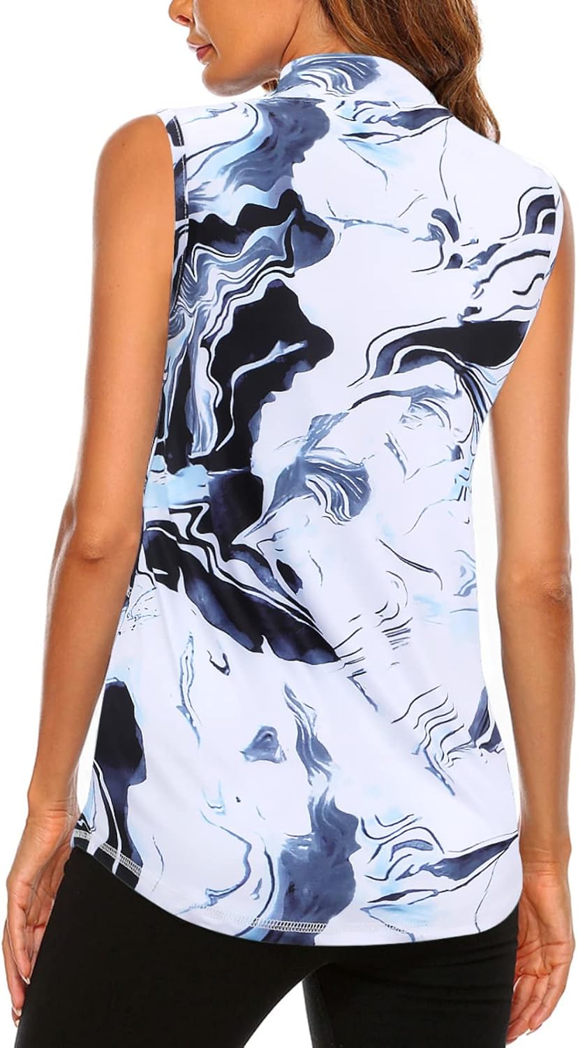 Koscacy Women's Sleeveless Golf Tennis Polo Shirts Zip Up Dry Fit Workout Tank Tops Athletic Shirt