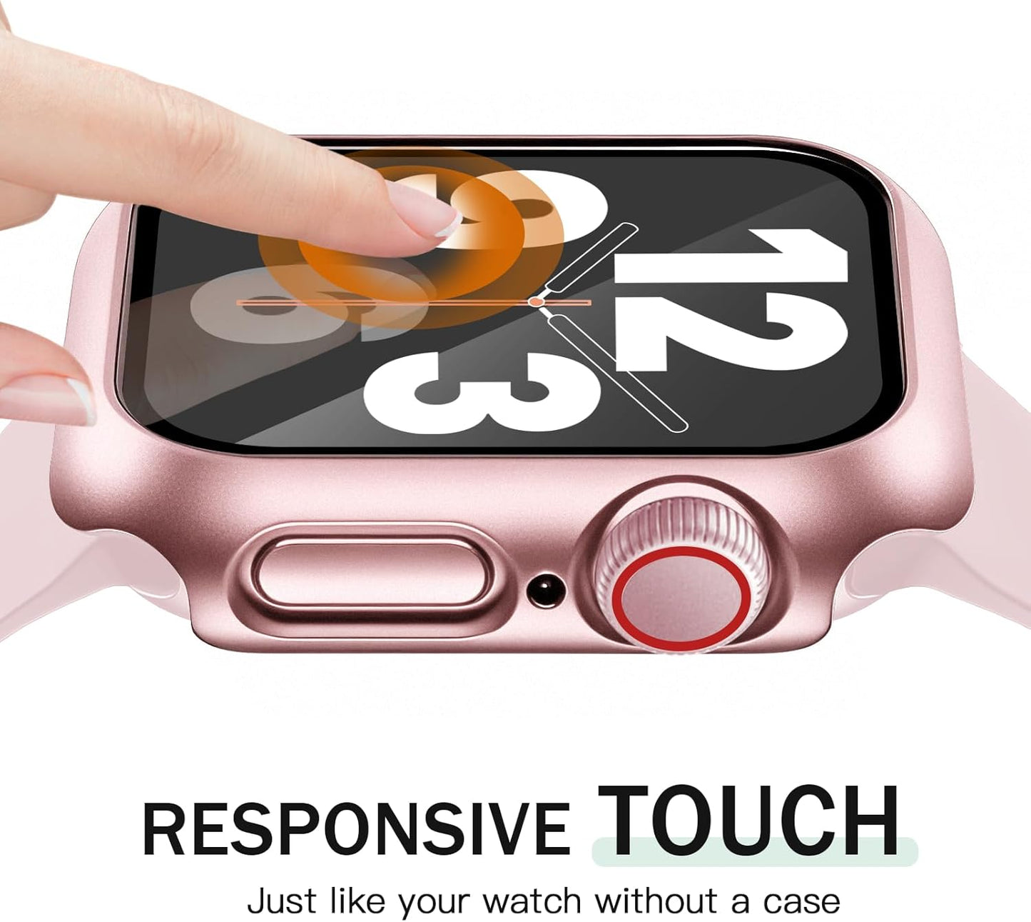 JR.DM 45mm 2 Pack Hard PC Case with HD Tempered Glass Screen Protector for Apple Watch Series 9/8/7, Slim Guard Bumper Full Coverage Protective Anti-Scratch Face Cover for iWatch, Pink/Clear
