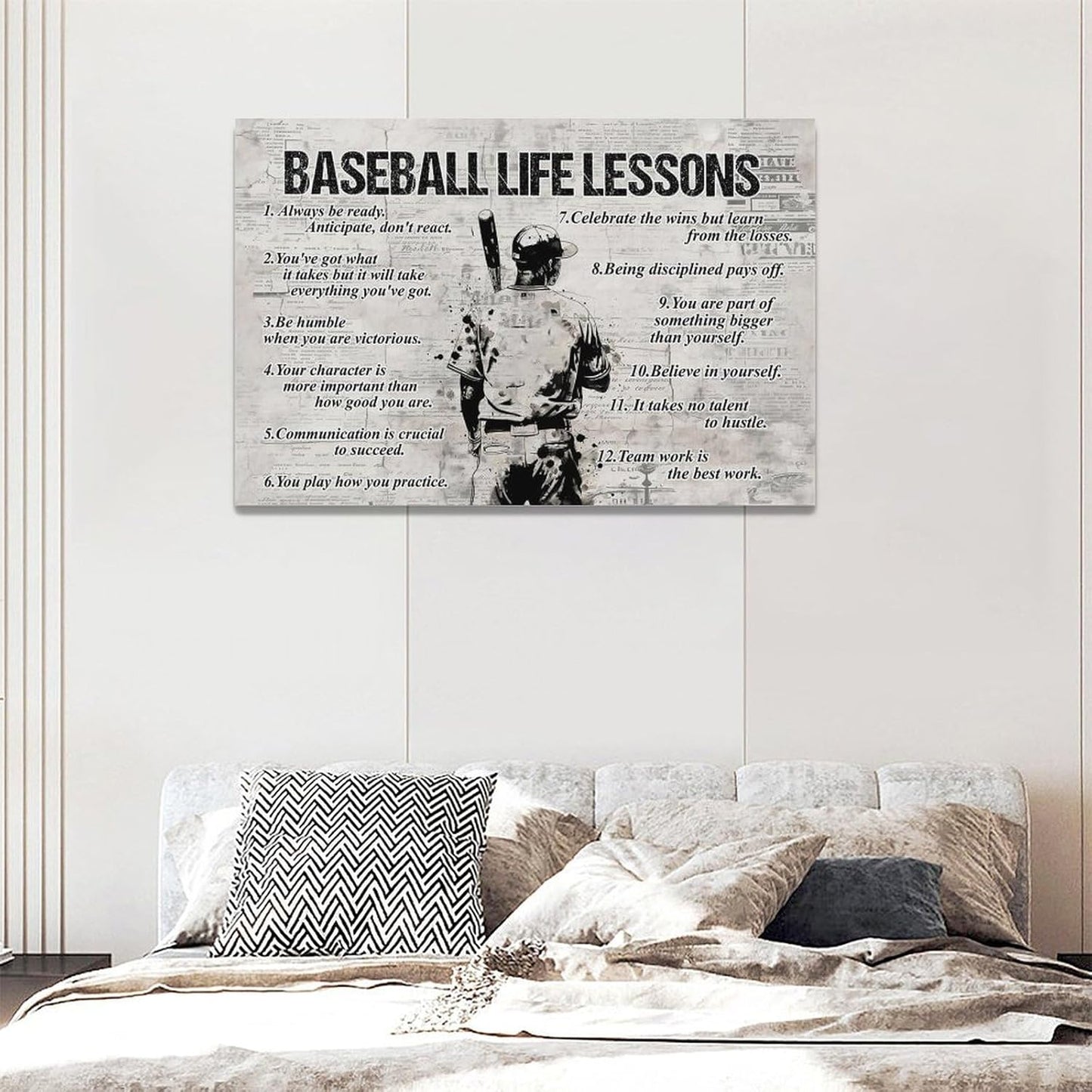 Baseball Sports Wall Art Baseball Life Lessons Wall Decor Baseball Sign Retro Poster Boy Men Room Motivational Decorations Canvas Print Painting Artwork for Bedroom Bathroom Living Room 24"x16"