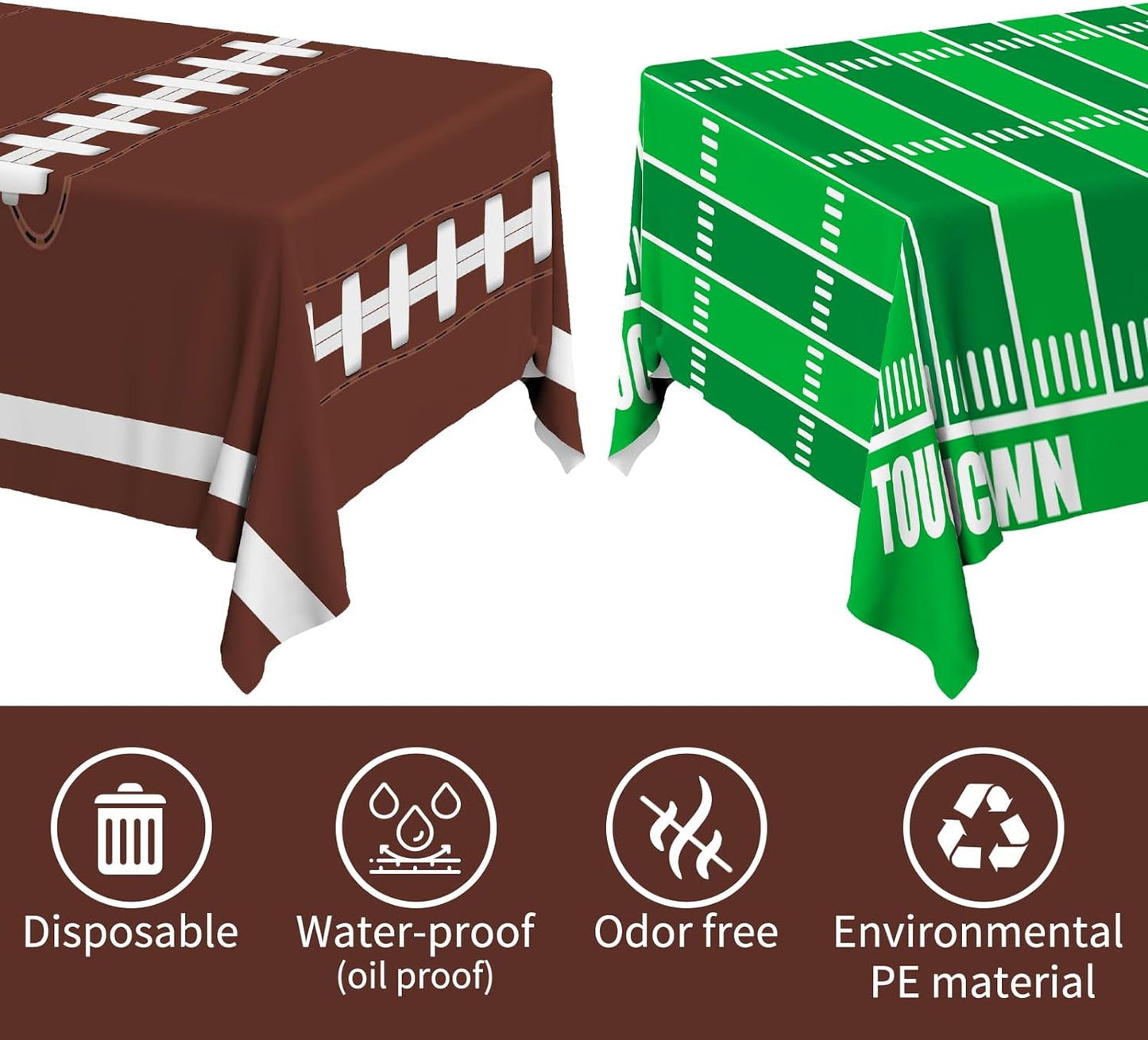 Gatherfun Football Party Decorations Disposable Tablecloth Plastic Touchdown Table Cover for Birthday Football Party Games Decoration 54 X 108Inch，2 Pack