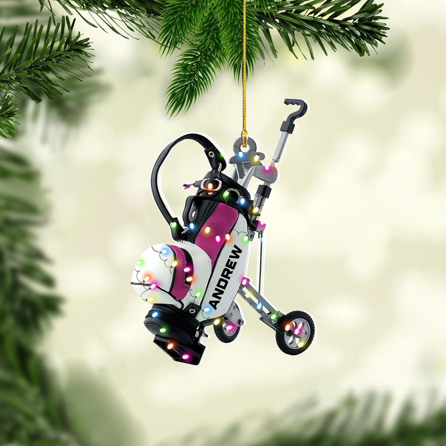 Personalized Golf Ornaments for Christmas Tree 2025 Custom Golf Christmas Ornament Golfing Bag Ornament Sports Golf Cart Ornaments Gift for Golfer Bag Golfing Lovers Hanging Decoration (G10)