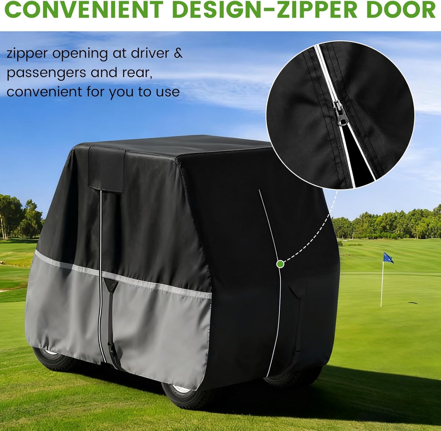 Waterproof Golf Cart Cover - Heavy Duty 420D Oxford Fabric, Universal Fit for 4+2 Passenger Yamaha/Club Car/EZGO, All-Weather Protection