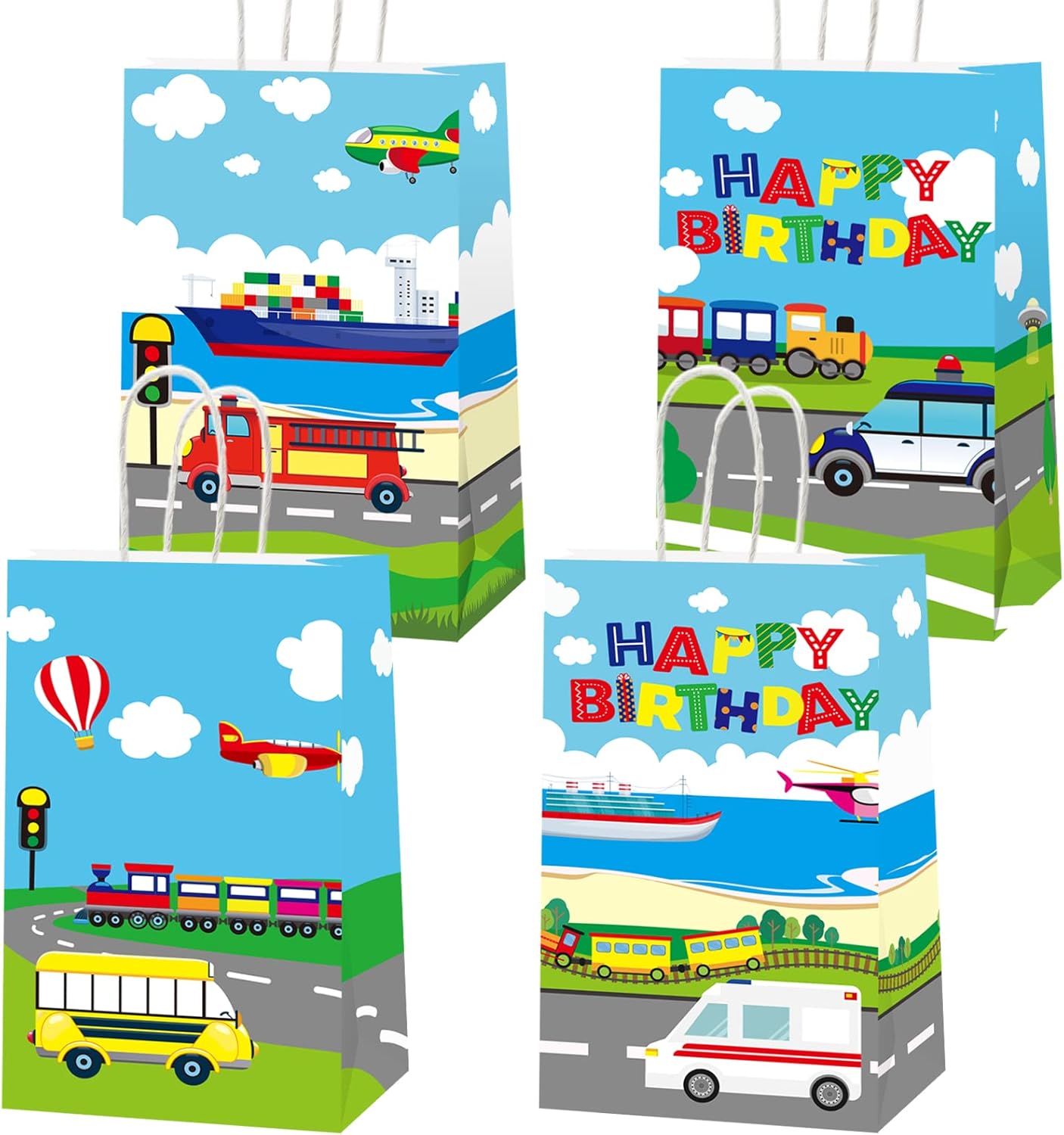 gisgfim 12pcs Transportation Party Favor Gift Bags Transportation Theme Party Treat Paper Candy Goodie Bag with Handle for Transportation Car Birthday Party Supplies Baby Shower Decoration Favors