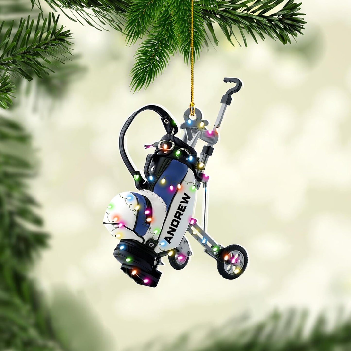 Personalized Golf Ornaments for Christmas Tree 2025 Custom Golf Christmas Ornament Golfing Bag Ornament Sports Golf Cart Ornaments Gift for Golfer Bag Golfing Lovers Hanging Decoration (G10)