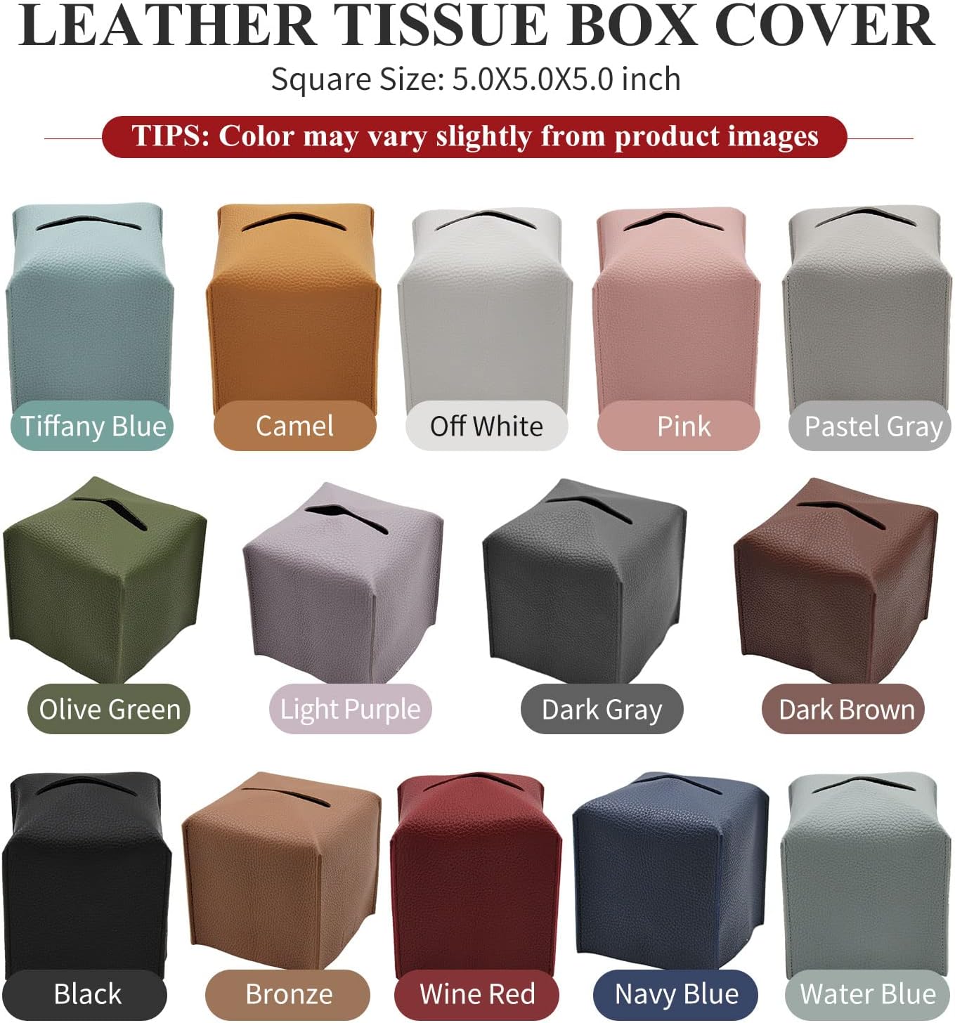 Livelab Tissue Box Cover, Square Decorative PU Leather Tissue Box Holder Modern Tissue Case Facial Paper Organizer Dispenser for Bathroom, Vanity Countertop, Night Stands, Desk, Car 5X5X5'' | Bronze