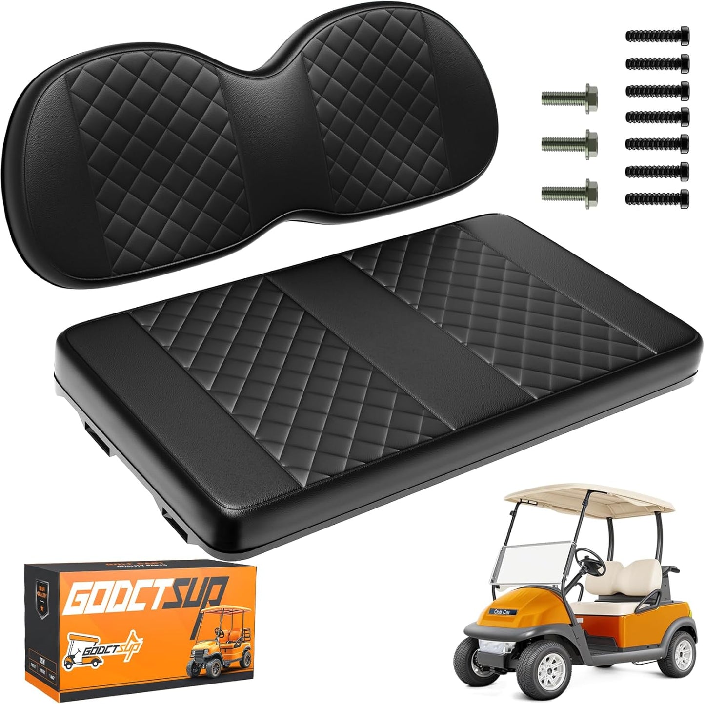 Upgrade Golf Cart Front Seat Replacement Cushion Assembly Kit for Club Car Precedent 2004-2011, Club Car Seat Cushions- Premium Sponge Soft Seat Cushion and Backrest Set (without Armrest)