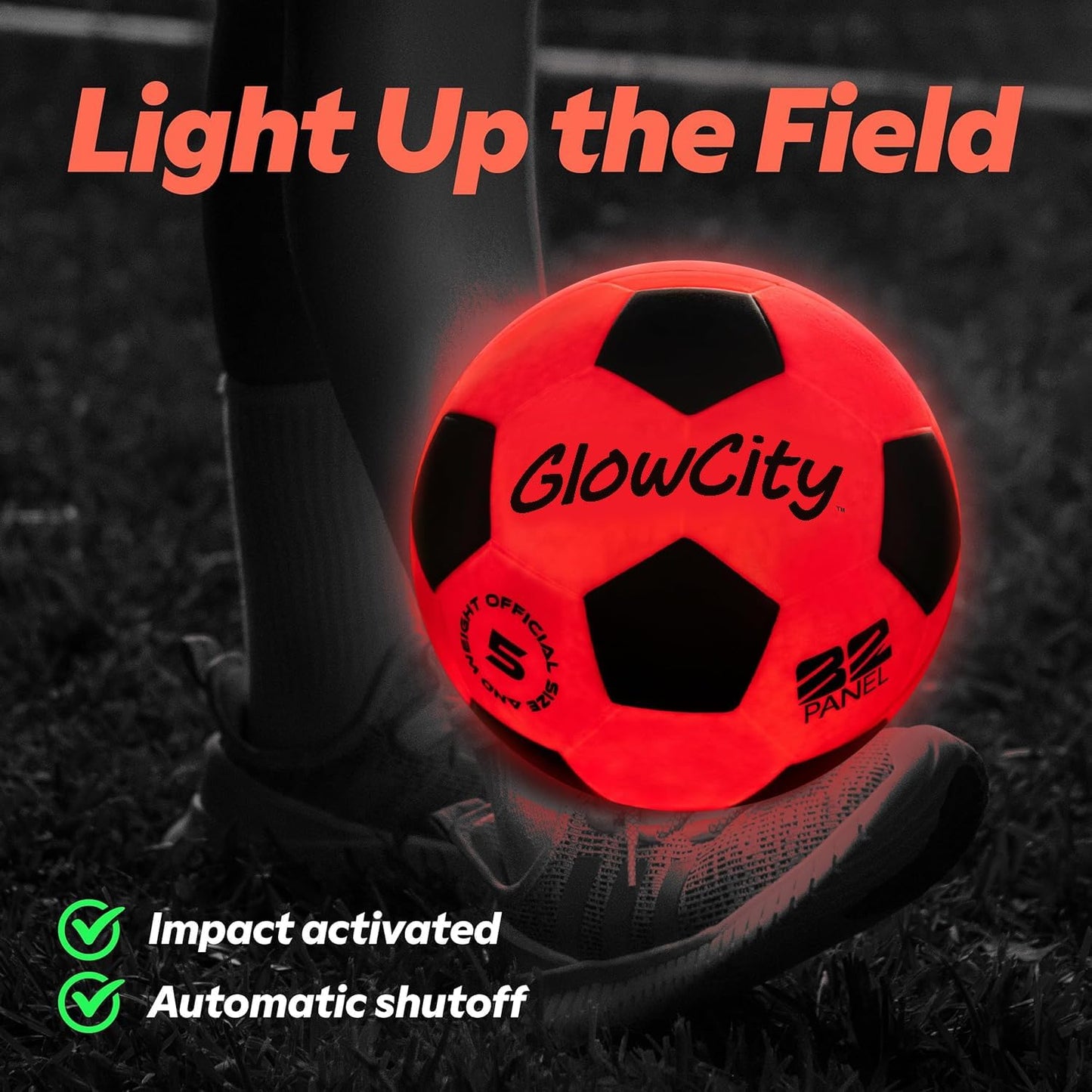 GlowCity Glow in The Dark Soccer Ball - Sizes 3, 4, 5 for Kids, Teens & Adults - Light Up Soccer Ball with 2 LED Lights - Sports Birthday Gifts Ideas for Boys & Teenagers Ages 6 7 8 9 10 11 12 13 14