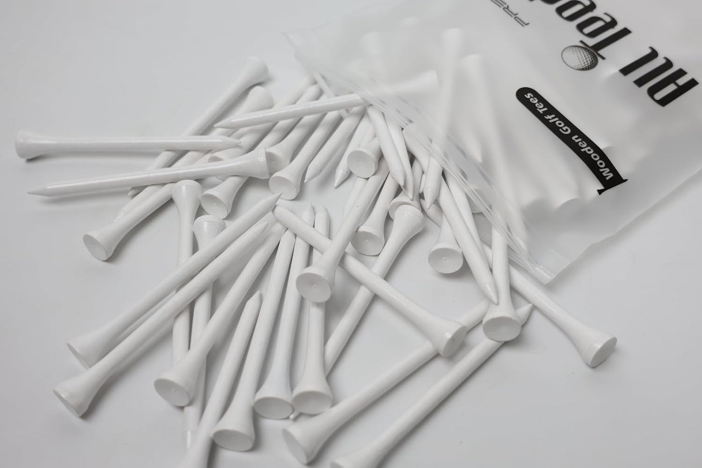 3-¼ inch Pro Wood Golf Tees | 100 Count | Resealable Bag | Natural Sustainable Bamboo Material | Tall White Wooden Tees | Perfect for Every Tee Shot