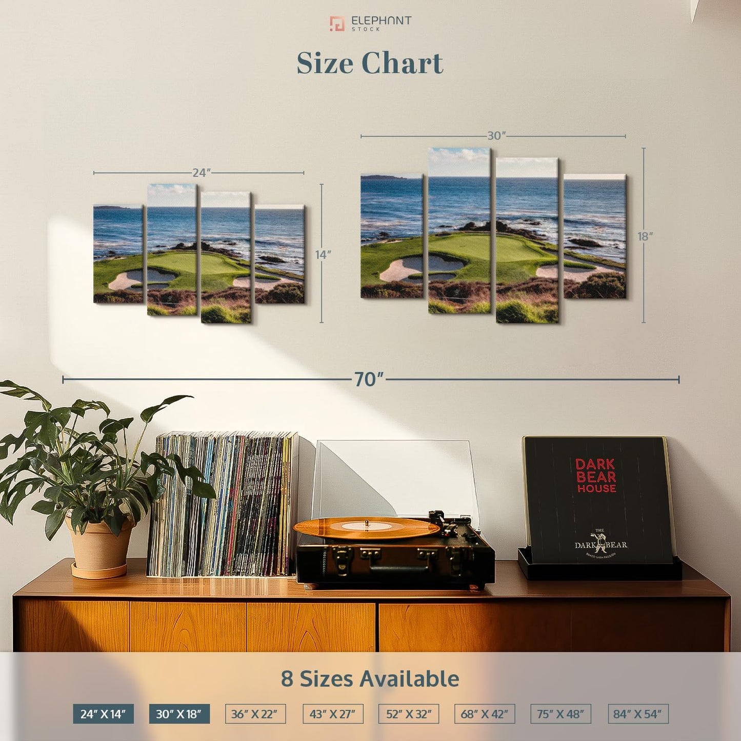 Elephant Stock California Coastline Golf Course Wall Art - Horizontal Canvas - 4-Piece Living Room Wall Decor - Photography Sports Canvas Print - Brown and Beige Decor for Wall - 30" X 18"
