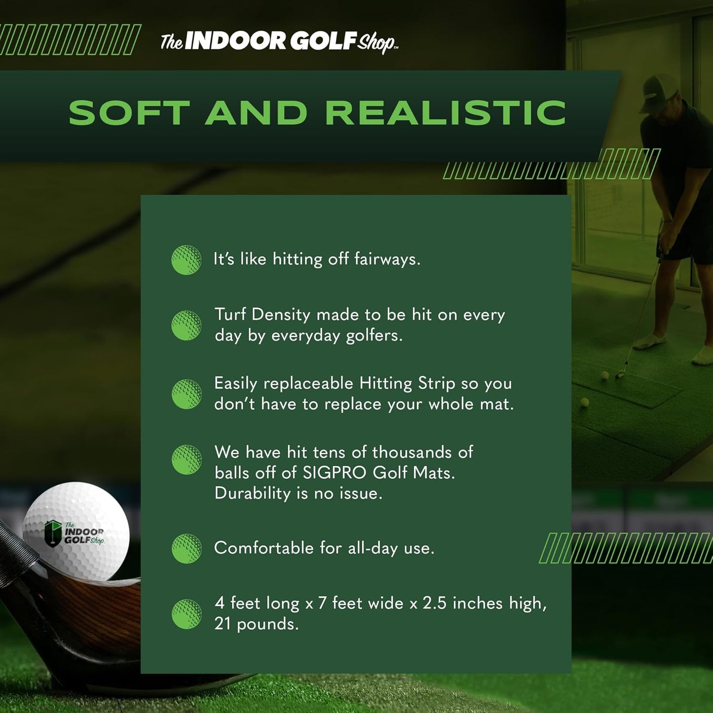 SIGPRO Softy Golf Mat - Premium Quality and Durable - for Realistic Indoor Golf Practice - Made in The USA