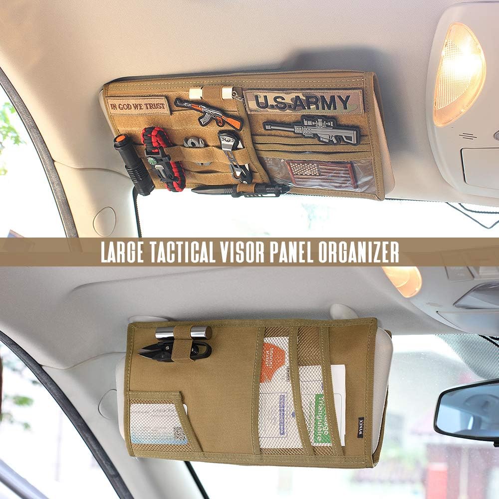 WYNEX Car Sun Visor Organizer with Double-Sided Folding MOLLE Panel, Vehicle Sun Visor Storage for Essentials & Tactical Gear, Compatible with Cars, Pickup Trucks, Vans, SUVs
