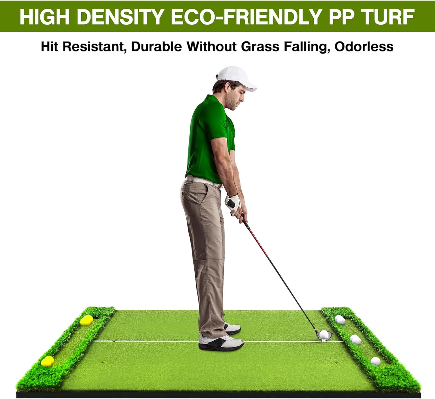 VIVITORY Golf Mat, 5x4ft Thickening Golf Hitting Mat, Outdoor & Indoor Golf Practice with 10 Golf Balls, 7 Golf Tees, Artificial Golf Turf Mat Practice Swing Mats for Backyard Garage Basement