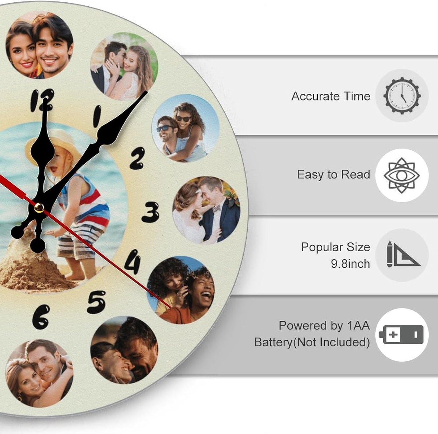 Custom Wall Clock,Personalized Wood Clock add Your Photo/Text,Customizable Silent Round Decoration for Kitchen Bathroom 12inch style8