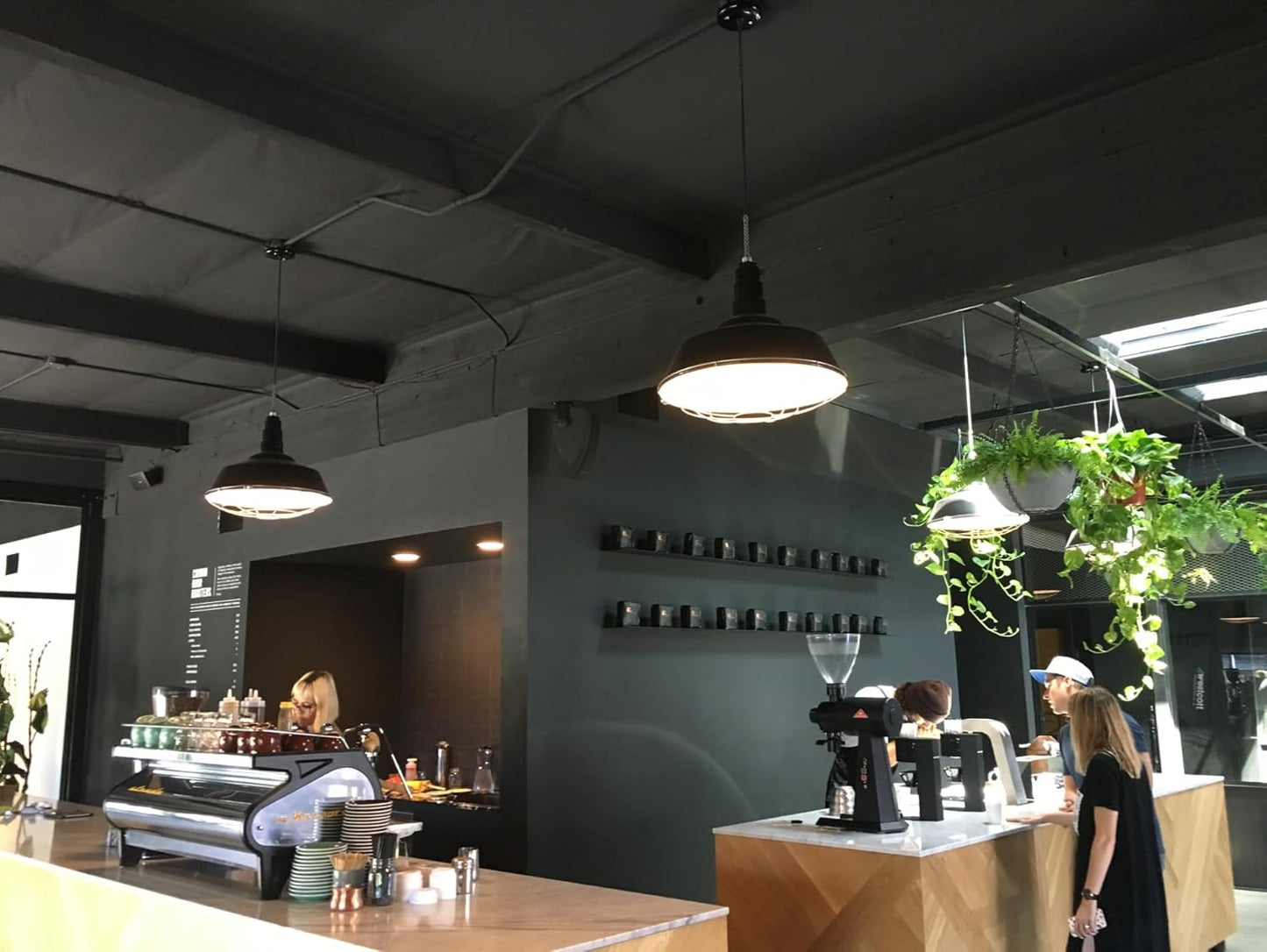Steel Lighting Co. Manhattan Warehouse Light | Ceiling Mounted Pendant | 20 inch Dome | 12" Sloped Stem | Large Steel Barn Light Made in America | Hunter Green Exterior/Brass Interior