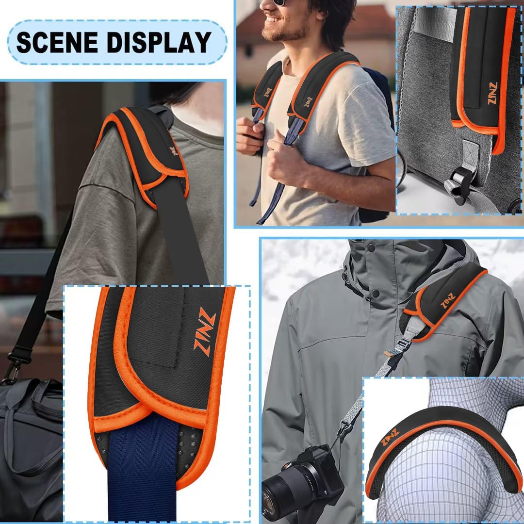 ZINZ 2-Pack Universal Shoulder Pad with Ultra Thick Cushion for Bag Luggage Bag Crossbody, Plus Long & Anti-Slip & Breathable,Grey-Orange Edge
