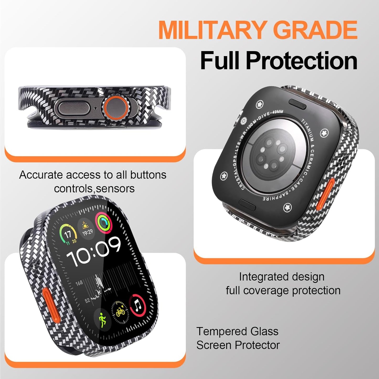 Metal Case for Apple Watch Ultra/Ultra 2/Ultra 3 49mm, Military Grade Protection with Back Cover, Straight Edge Ultra Thin Lightweight Protective Cover for iWatch 49mm