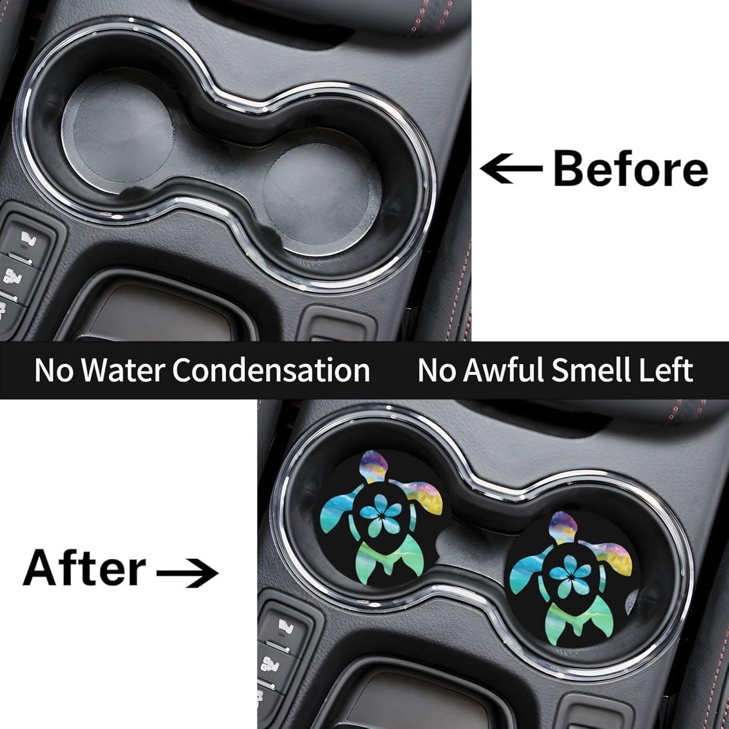 Car Cup Holder Coasters, Sea Turtle Car Coasters for Cup Holder Drinks, 2 Pack Ceramic Cute Auto Interior Accessories for Women Men