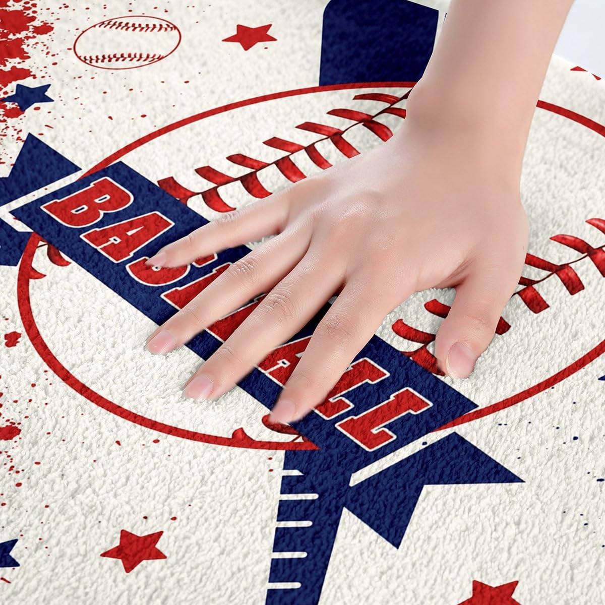 Feelyou Baseball Gaming Non Slip Bath Mat Blue Red Graffiti Soft Fleece Door Carpet for Kids Boys Girls Baseball Player Polyester Bath Rug Ball Games Sports Bathroom Floor Indoor Doormat,16x24 Inch