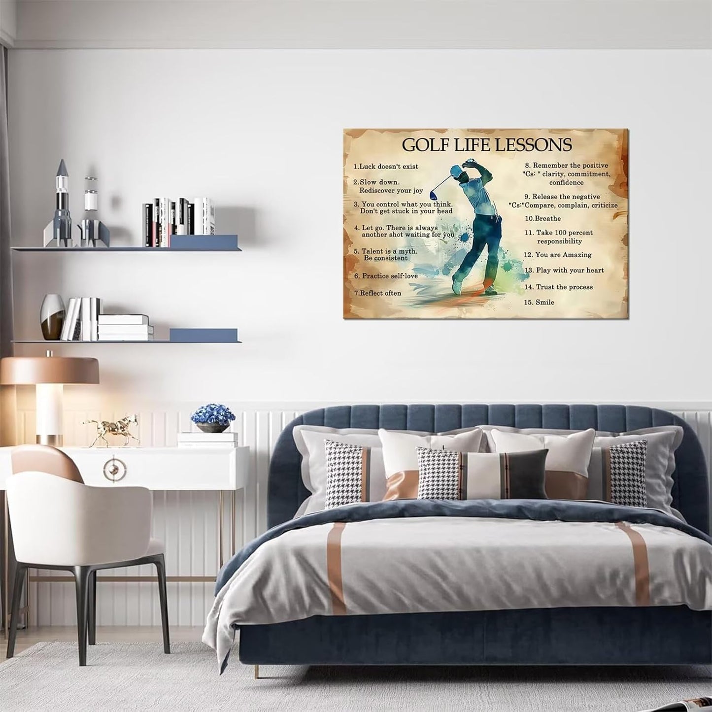 Vintage Golf Wall Art Framed Life Lessons Inspirational Quote Poster Golf Pictures Motivational Painting Artwork for Living Room Office Club Home Decorations Ready to Hang (24 x 36 inch)