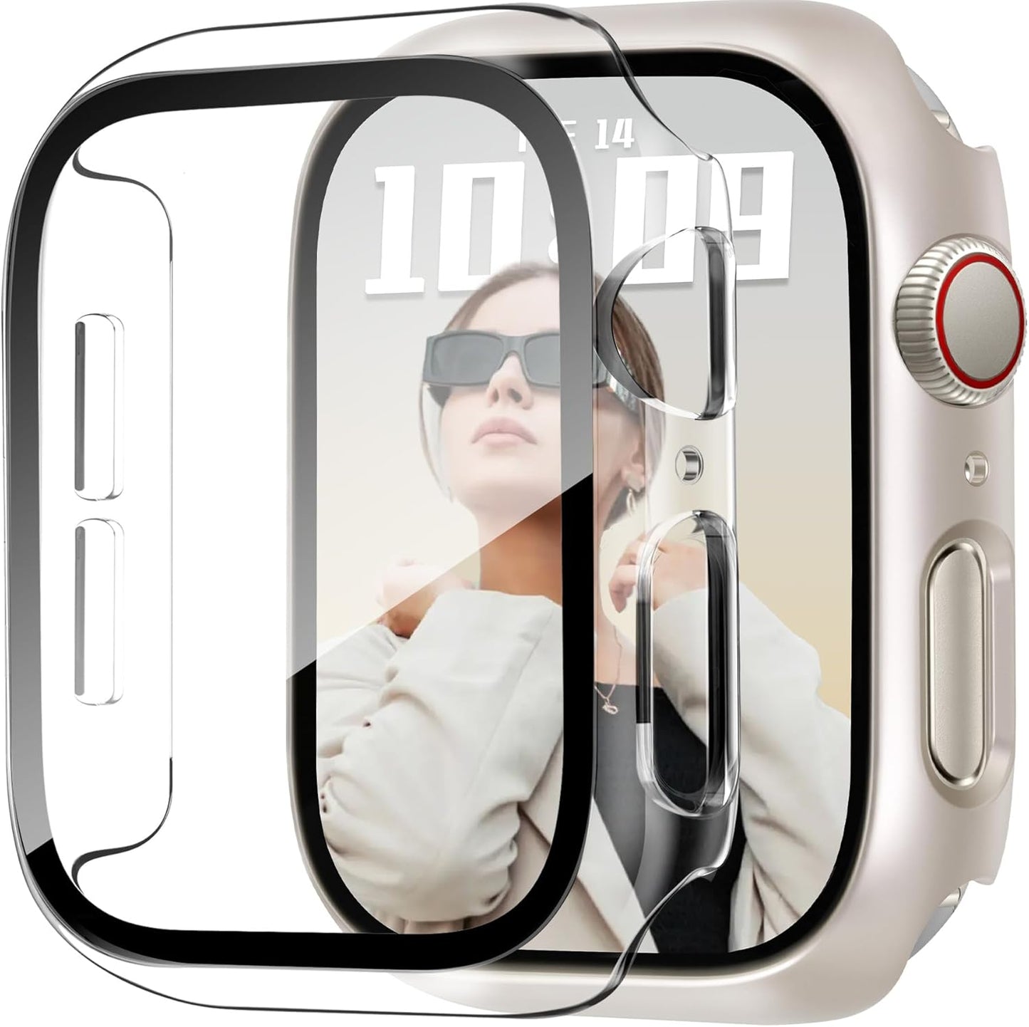 JR.DM 42mm 2 Pack Hard PC Case with HD Tempered Glass Screen Protector for Apple Watch Series 10/11 (2025), Guard Bumper Full Coverage Protective Anti-Scratch Face Cover for iWatch, Starlight+ Clear
