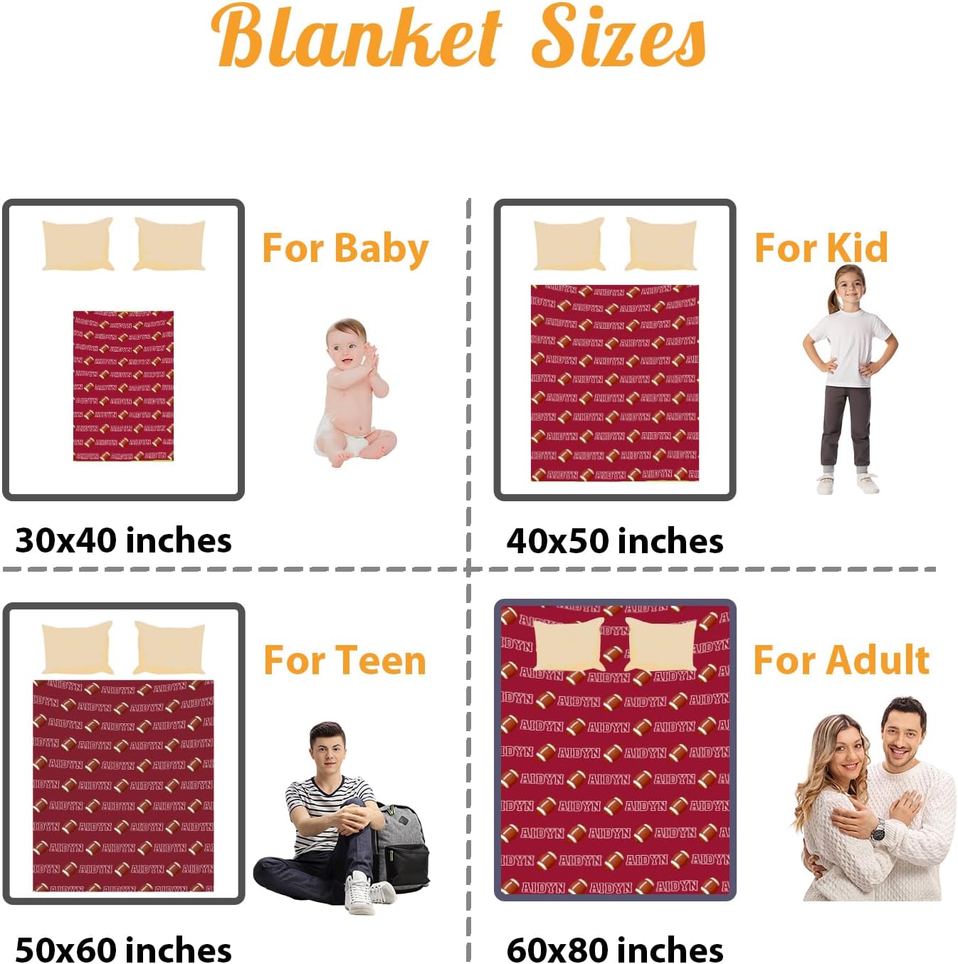 Custom Name Football Blanket - Personalized Names Soft Plush Flannel Throw Blankets for Baby Kids Teen Boys Girls Holidays Birthdays Gifts Color13