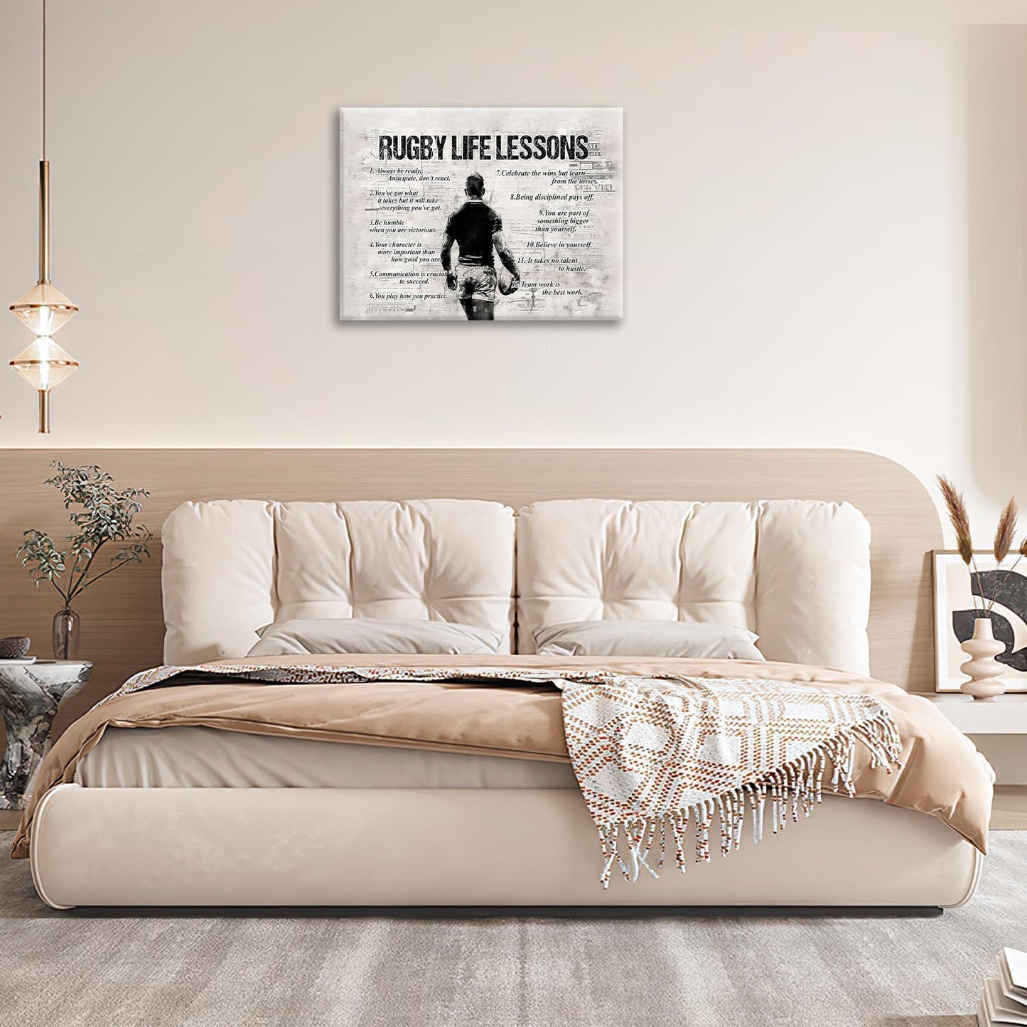 Rugby Life Lessons Wall Art Rugby Sports Wall Decor Rugby Sign Retro Poster Boy Men Motivational Decorations Canvas Print Painting Artwork for Bedroom Bathroom Living Room Gym 24"x16"