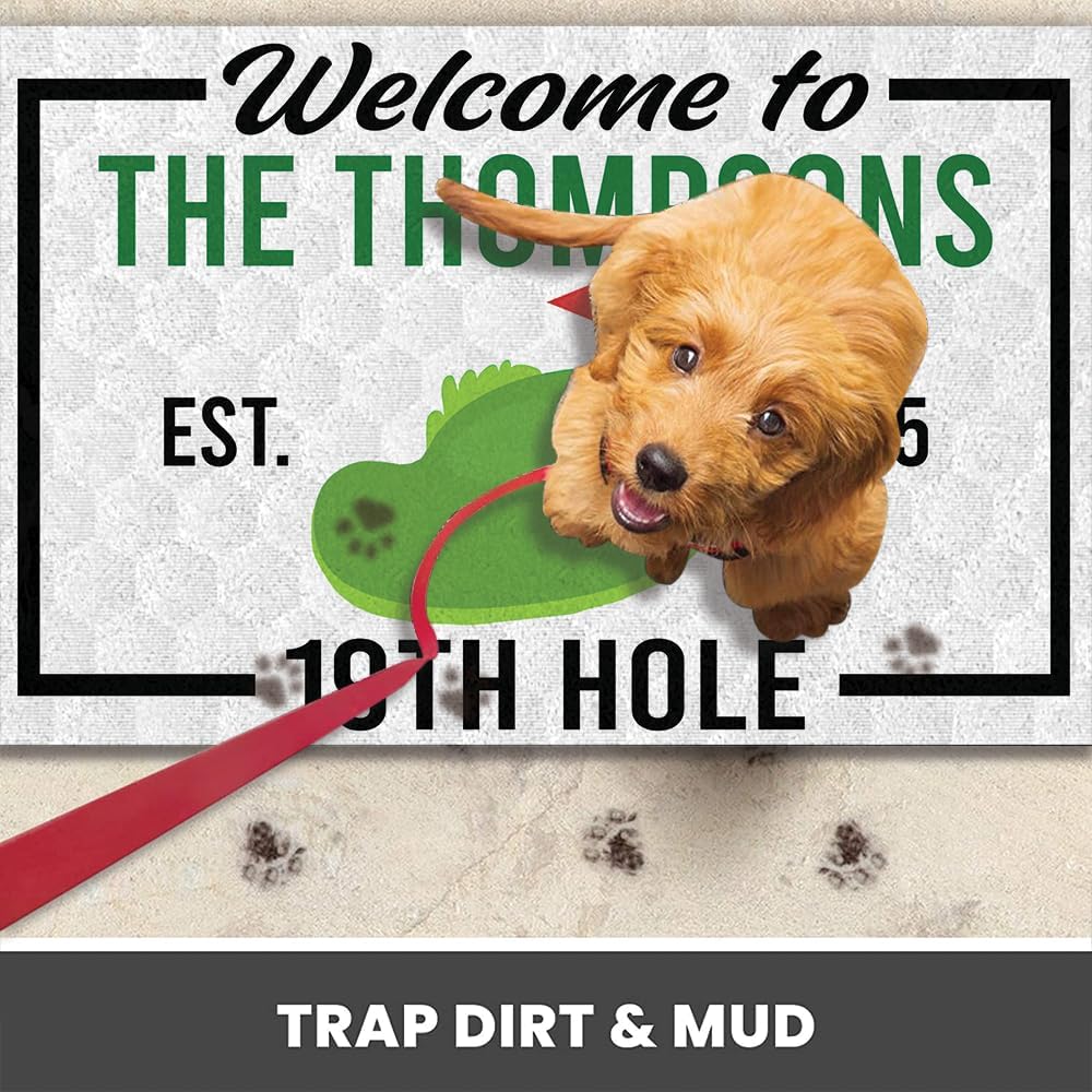 Personalized Golf Doormat with Custom Family Name & Year – Non-Slip 19th Hole Welcome Mat for Outdoor Entrance – Funny Golf Lover Gift – Clubhouse Decor for Patio, Garage, Man Cave or Front Door