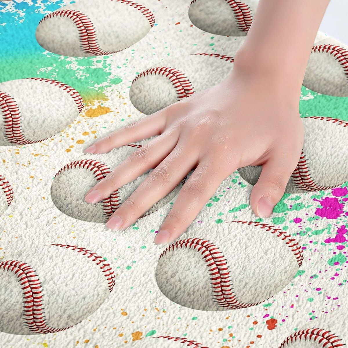 Feelyou Boys Baseball Polyester Bath Rug Ball Games Themed Soft Fleece Door Carpet for Kids Boys Girls Rainbow Graffiti Non Slip Bath Mat Ball Gaming Bathroom Floor Indoor Doormat,16x24 Inch