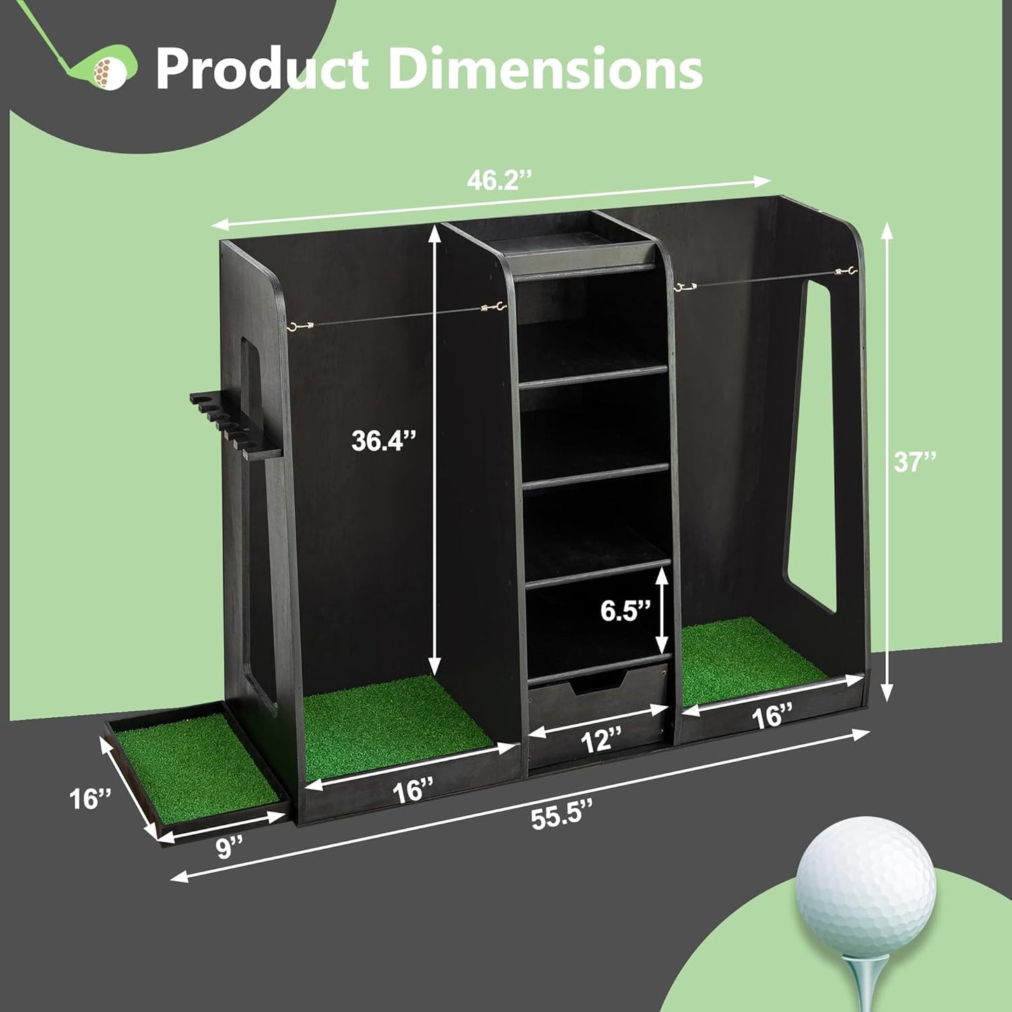 Advanced Wooden Golf Bag Organizer and Storage Rack - can Accommodate 3 Golf Bags and 3-5 Golf Clubs/Hockey Sticks, Golf Balls, Inside and Outside The Garage shed Basement