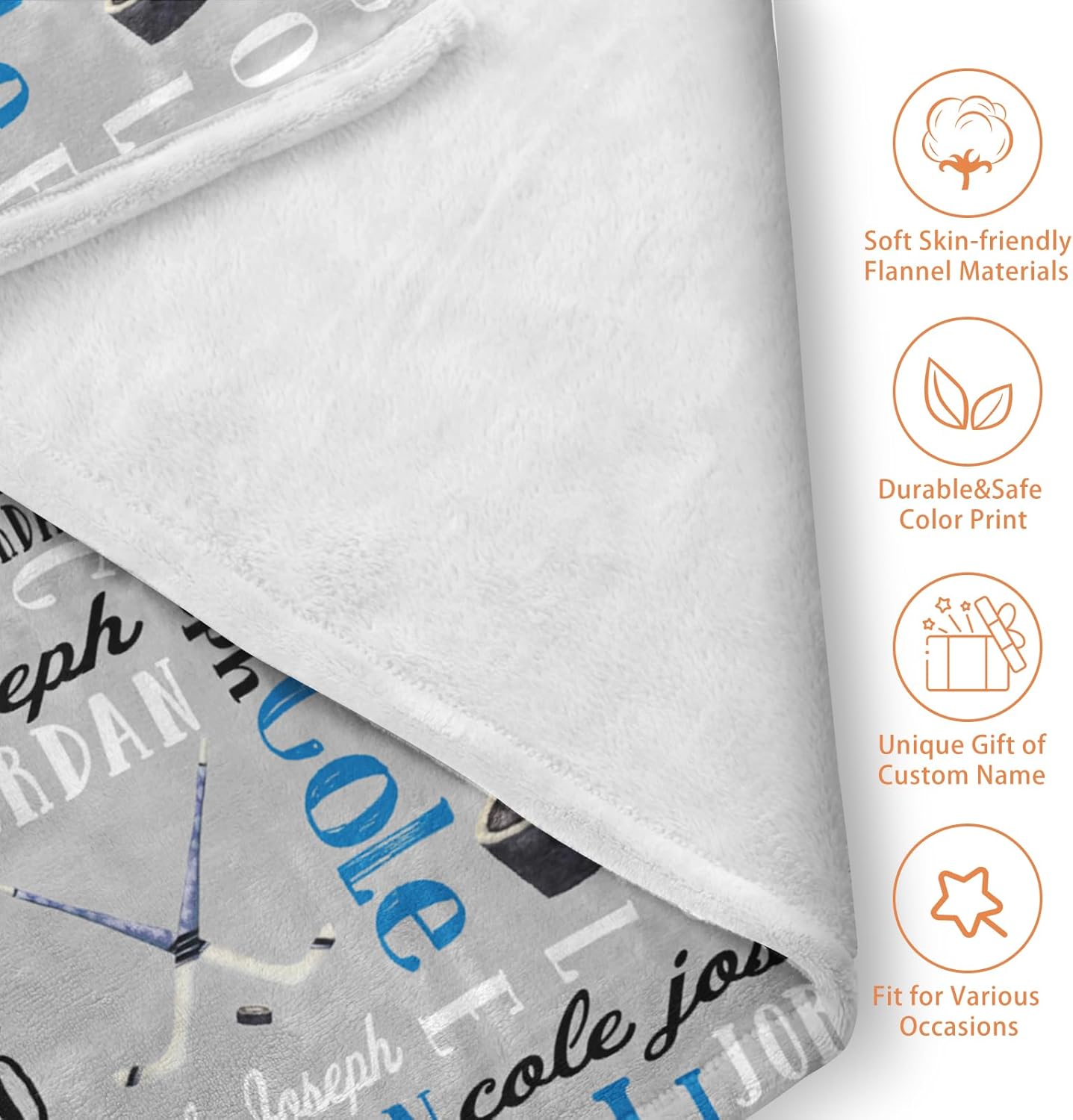 Custom Name Hockey Blanket - Personalized Names Soft Plush Flannel Throw Blankets for Baby Kids Teen Boys Girls Holidays Birthdays Gifts Color09