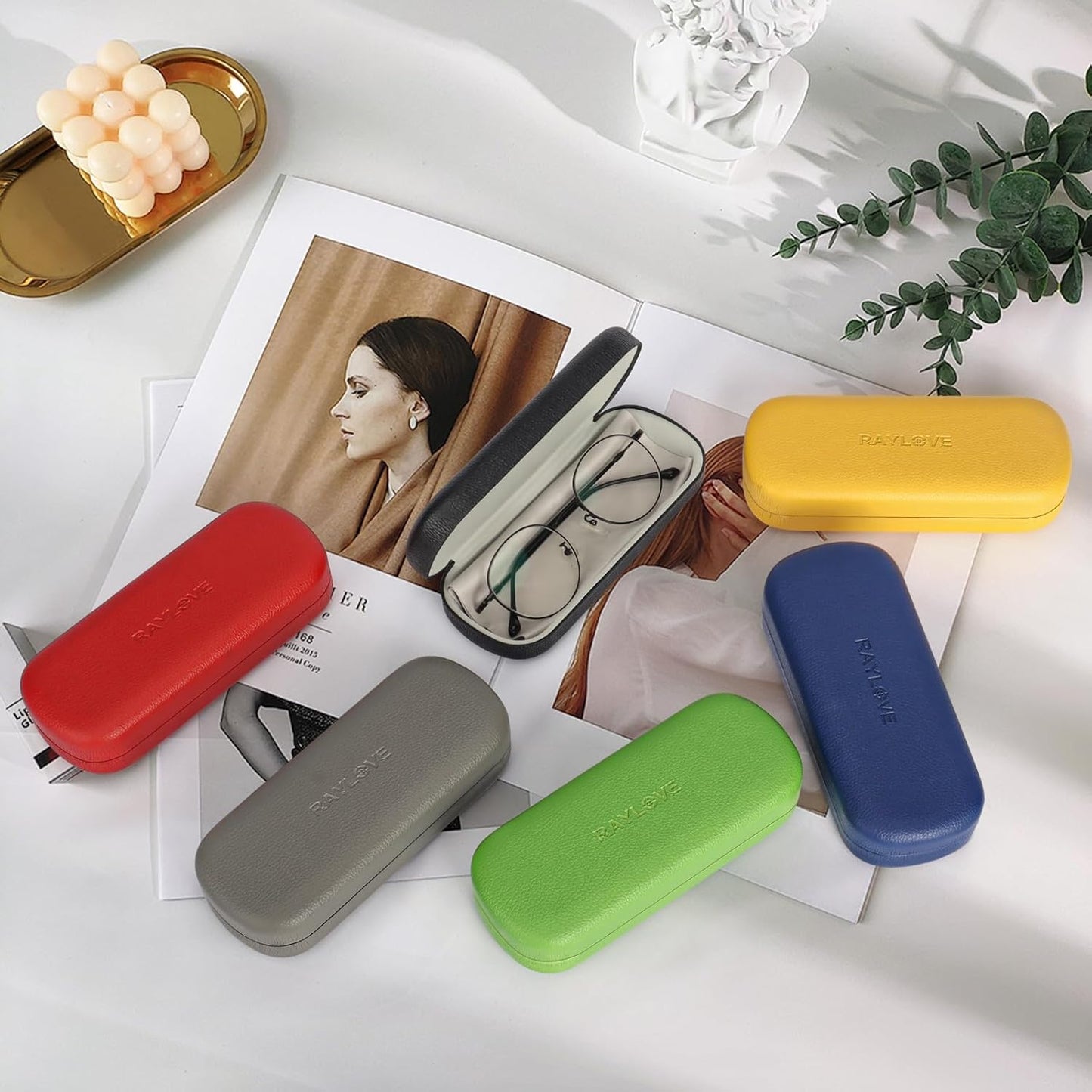 RayLove Glasses Case Hard Shell Eyeglass Case with Cleaning Cloth, PU Leather Protective Eye Glass Cases Fits Most Sunglasses