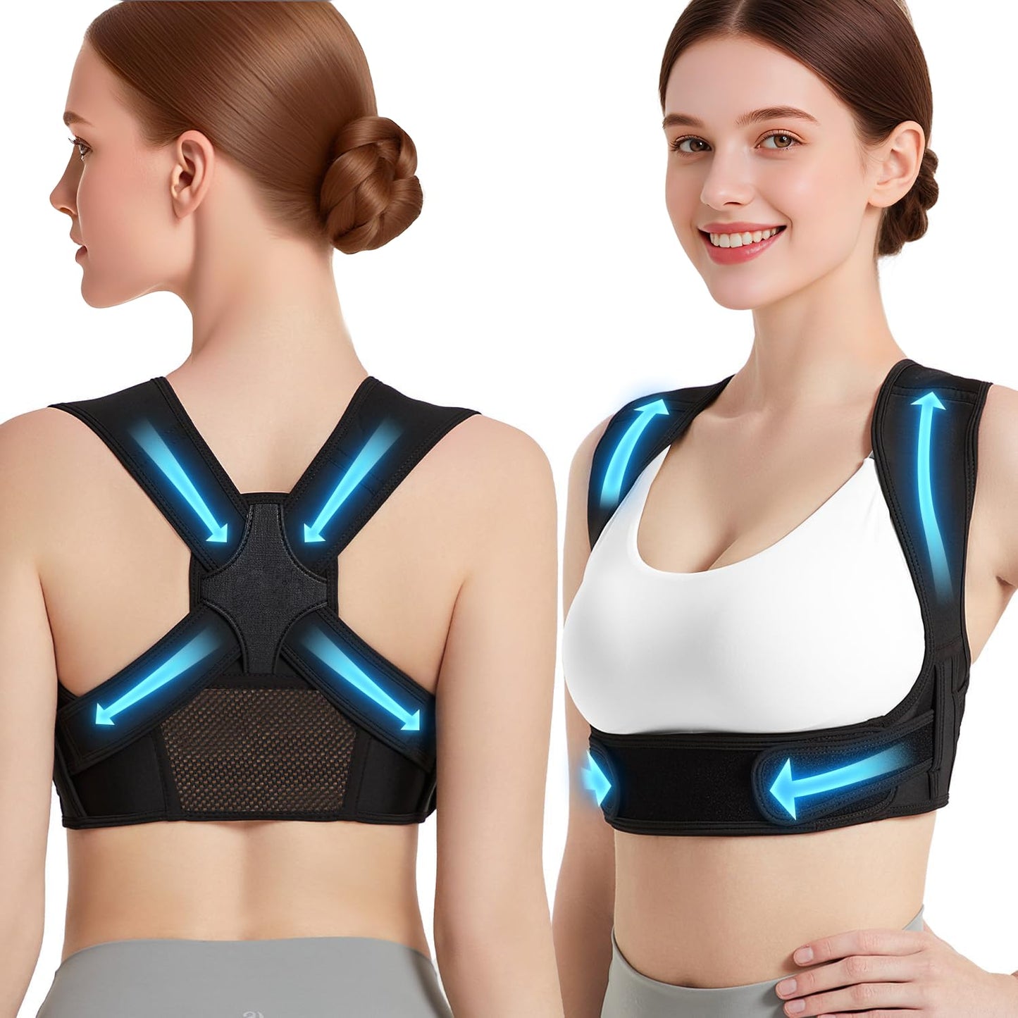 Posture Corrector for Women and Men, Adjustable Back Brace Posture Corrector with Shoulder Brace & Back Straightener, Upper Back Support for Clavicle, Neck, Shoulder Pain Relief (Black, Large)