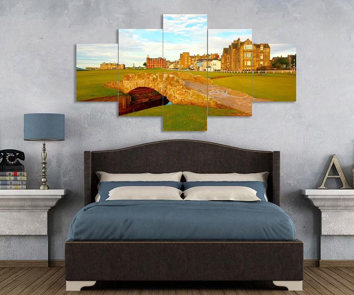St Andrews Golf Course Wall Art for Living Room Bedroom Home Decorations St Andrews Swilcan Bridge Pictures Posters Framed Artwork Canvas Prints Ready to Hang(50''W x 24''H)