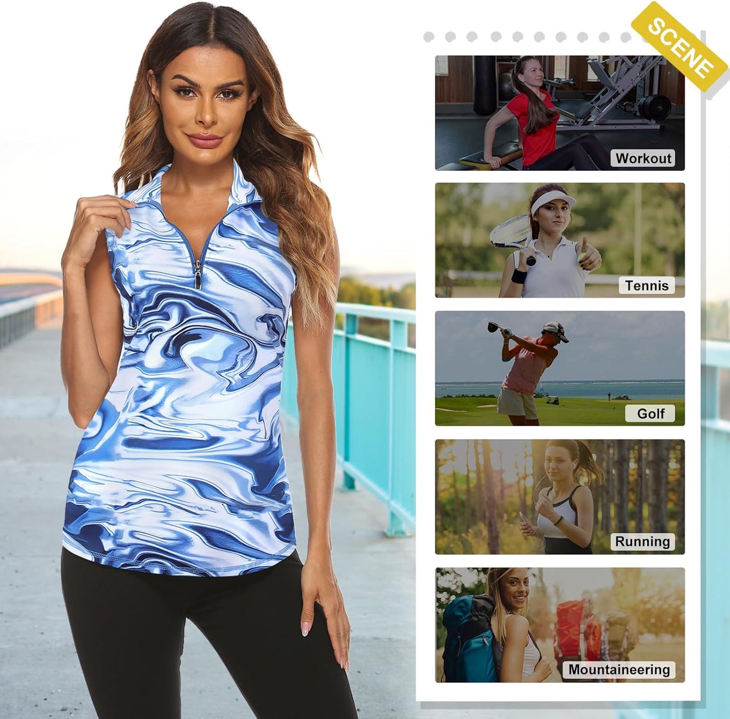 Koscacy Women's Sleeveless Golf Tennis Polo Shirts Zip Up Dry Fit Workout Tank Tops Athletic Shirt