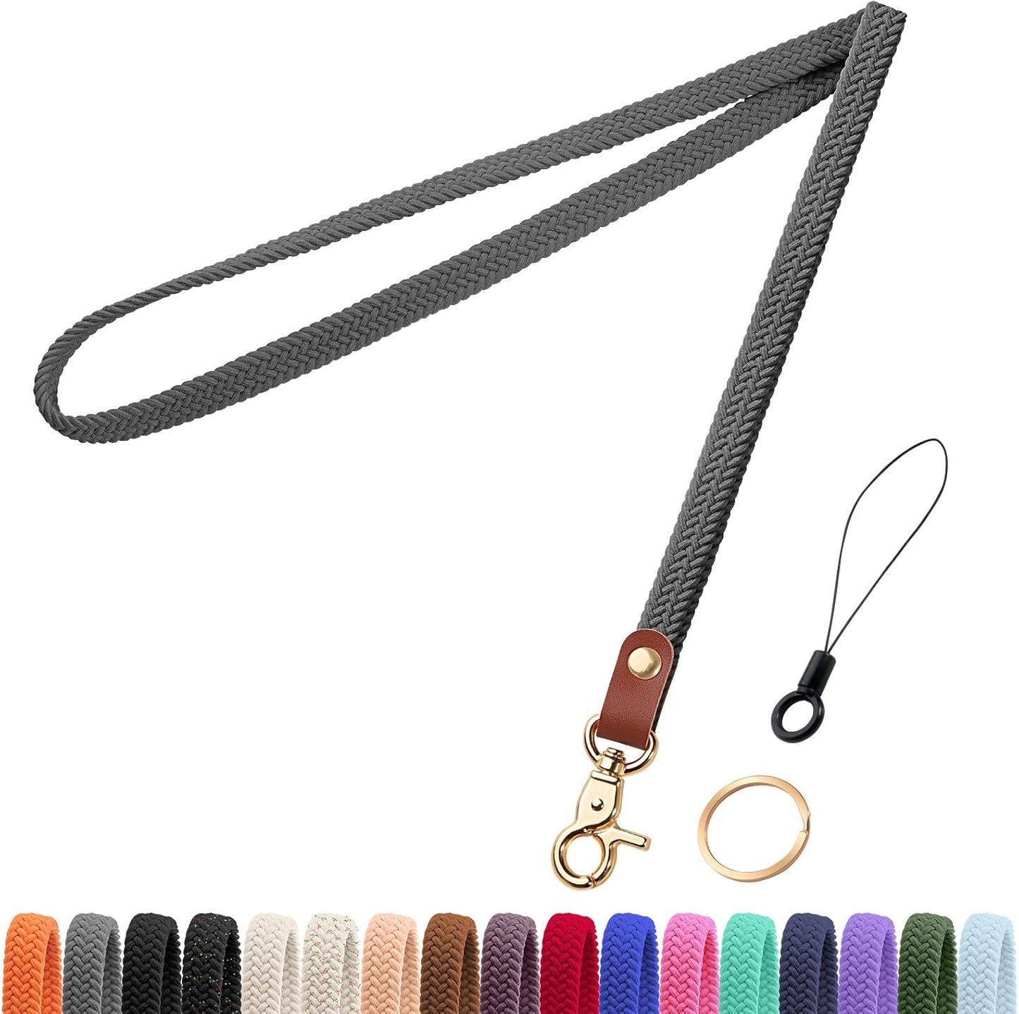 Fishent Stretchy Thin Lanyards for Keys ID Badges, Cute Long Teacher Neck Key Lanyard Keychains for Women Men Wallet Phone(Space Gray)