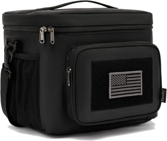 FlowFly Tactical Lunch Bag Large Insulated Lunch Box Cooler Tote for Men, Women with MOLLE/PALS Webbing (Black, Large)