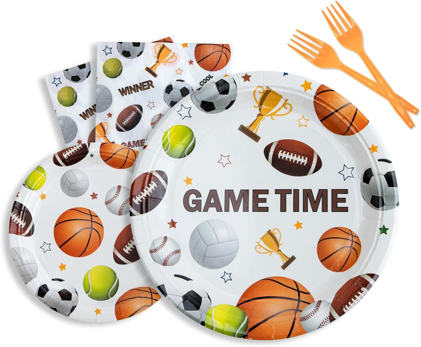 Sports Party Decorations - All-Star Sports Themed Birthday Party Tableware Set Includes Plates, Napkins, Forks, Dinnerware Kit for Baseball, Soccer, Basketball, Tennis, Football Games | Serve 24