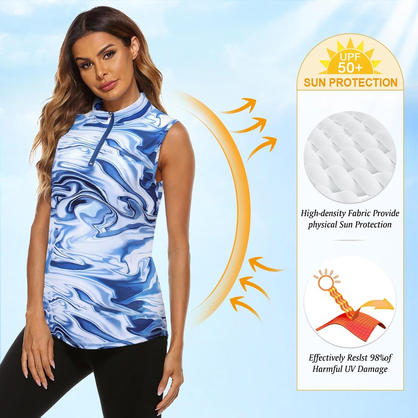 Koscacy Women's Sleeveless Golf Tennis Polo Shirts Zip Up Dry Fit Workout Tank Tops Athletic Shirt