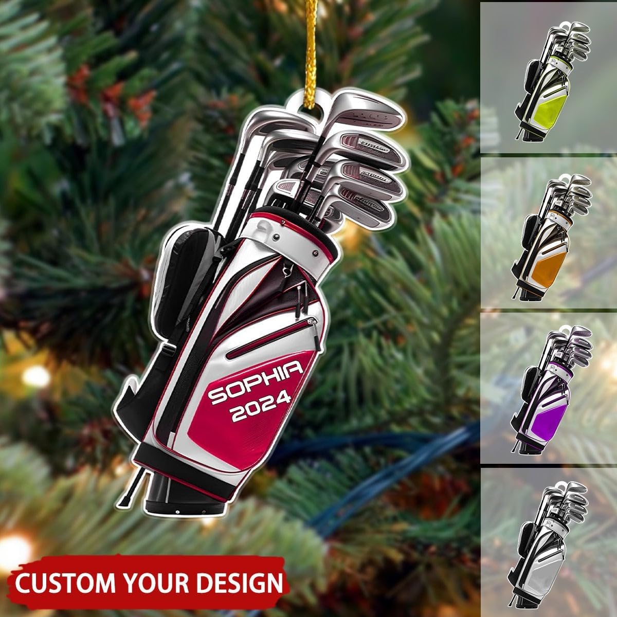 NAZENTI Personalized Golf Bag Christmas Ornament 2025, Custom Name & Year, Free Customization, Golf Bag and Irons Decoration for Xmas Tree, Golfing Keepsake Gift for Golfer & Golf Player Lover