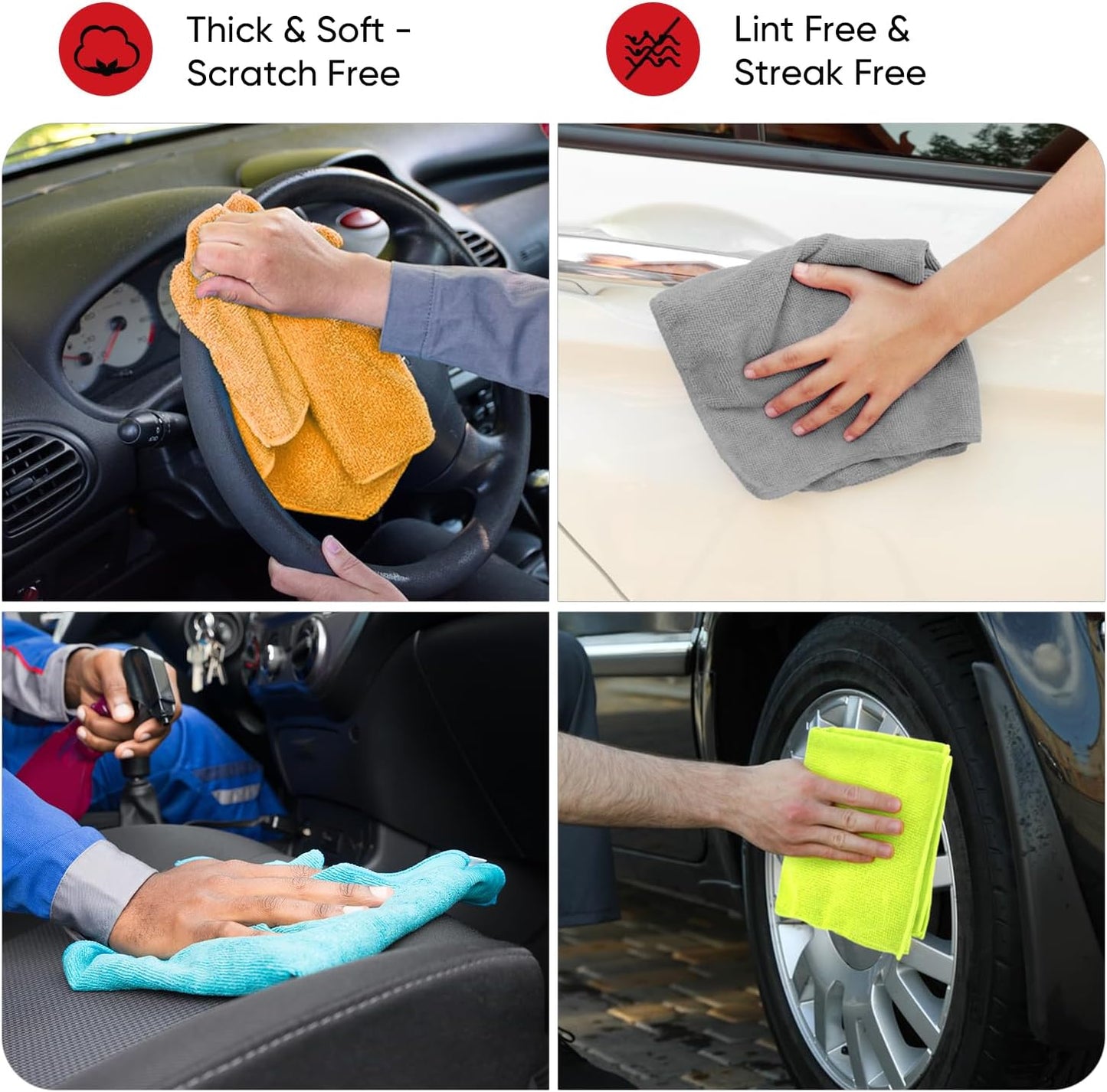 AIDEA Microfiber Cleaning Cloth 12 Pack, Microfiber Towels for Cars, Soft & Absorbent Cleaning Rags, Premium Lint Free Shop Towels for House, Kitchen, Car, 12inx16in, Grey