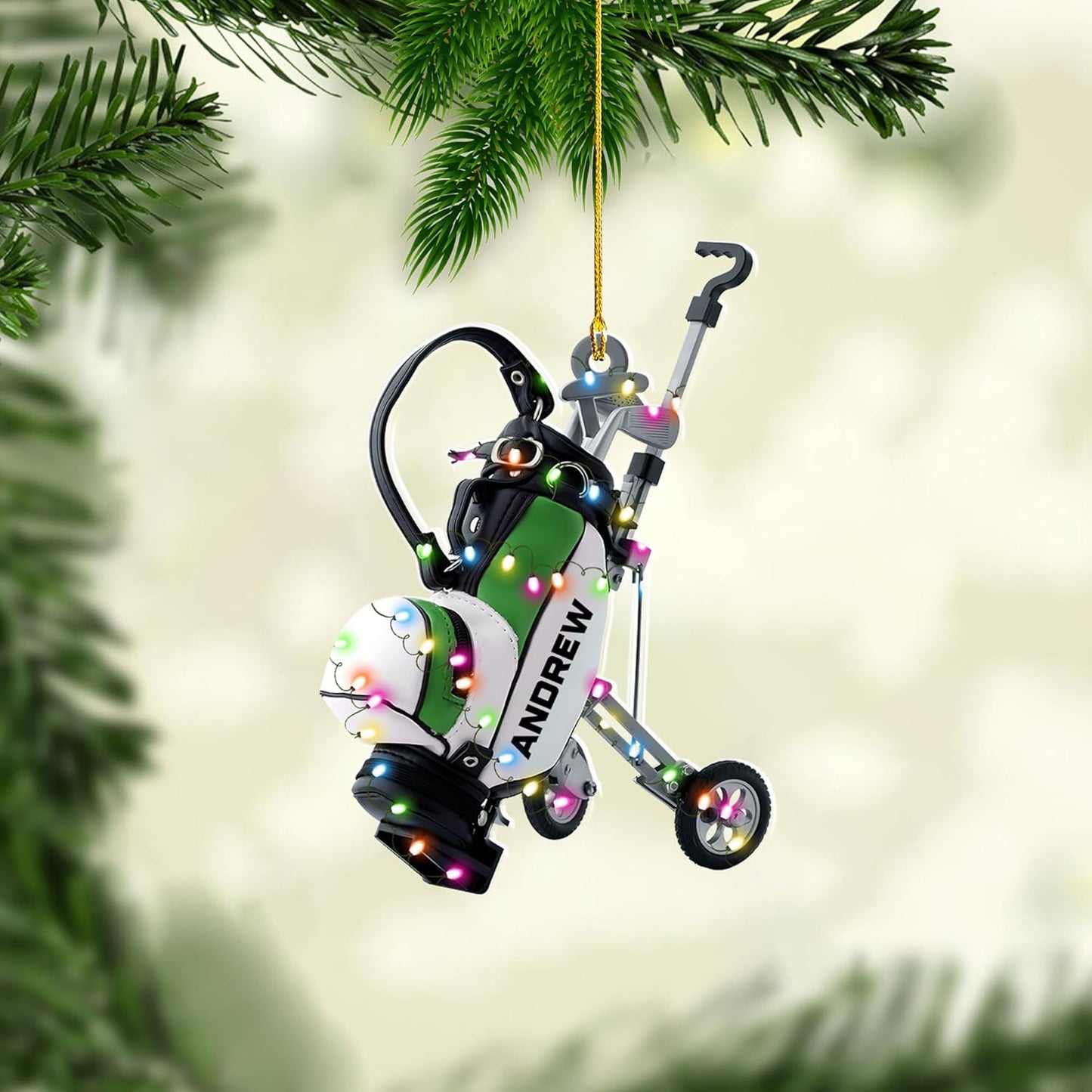 Personalized Golf Ornaments for Christmas Tree 2025 Custom Golf Christmas Ornament Golfing Bag Ornament Sports Golf Cart Ornaments Gift for Golfer Bag Golfing Lovers Hanging Decoration (G10)